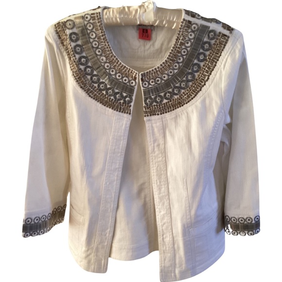 🚨 Chico’s Beaded Jacket Front Pockets Eye-hook Closure Size Small - Picture 10 of 12